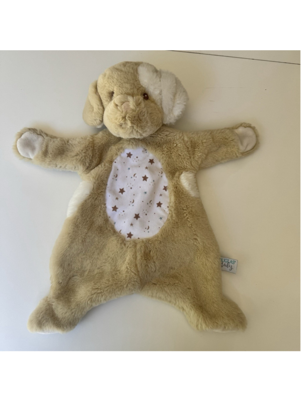 Douglas Baby Cuddle Toy. Tan/White Soft Puppy Dog Security/Cuddle Blanket